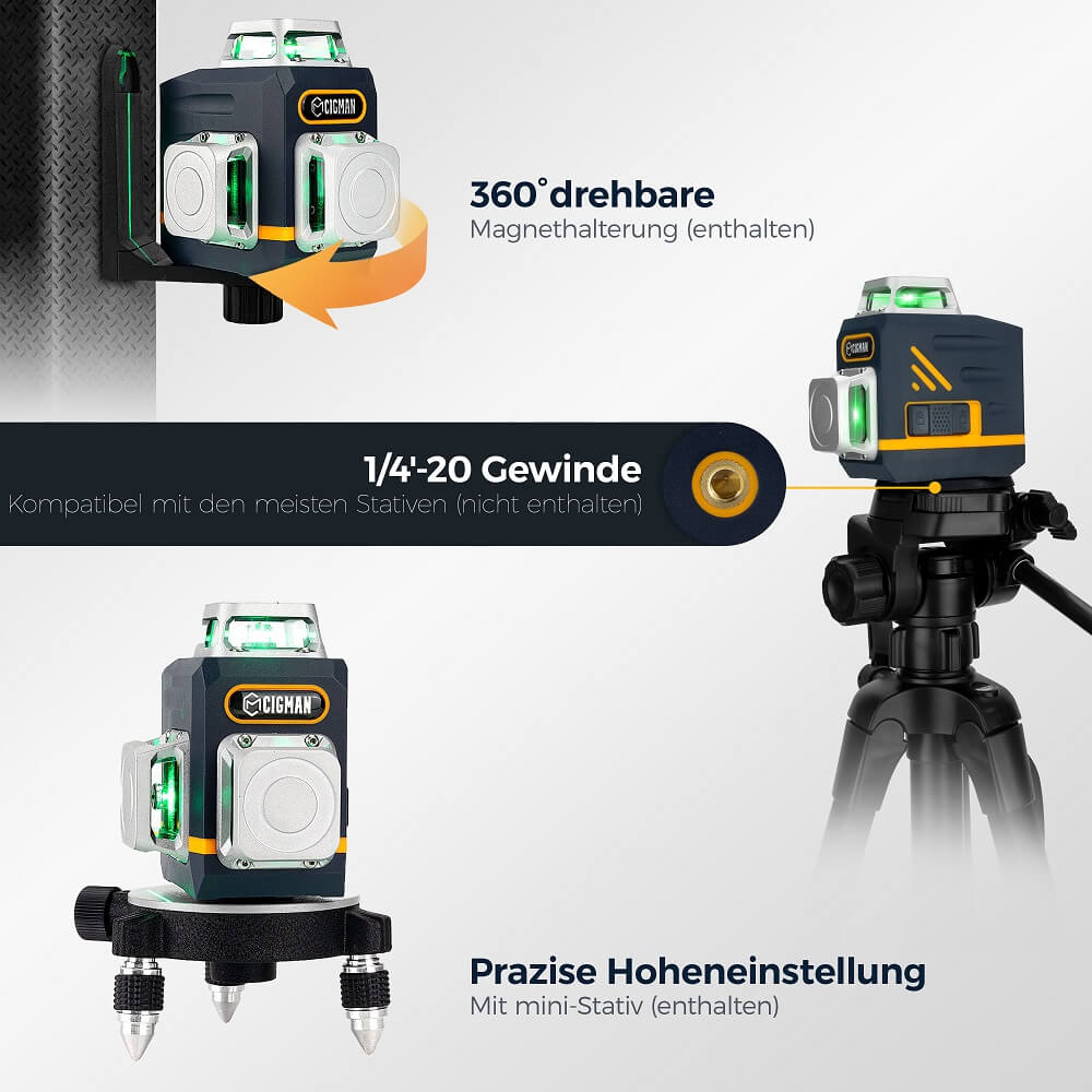 CIGMAN CM-701 3x360° Kreuzlinienlaser mit 12 Linien