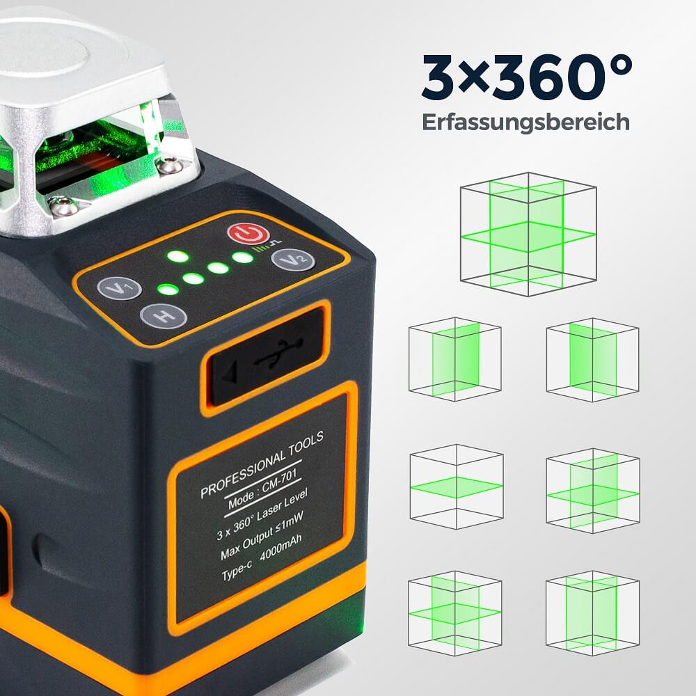 CIGMAN CM-701 3x360° Kreuzlinienlaser mit 12 Linien