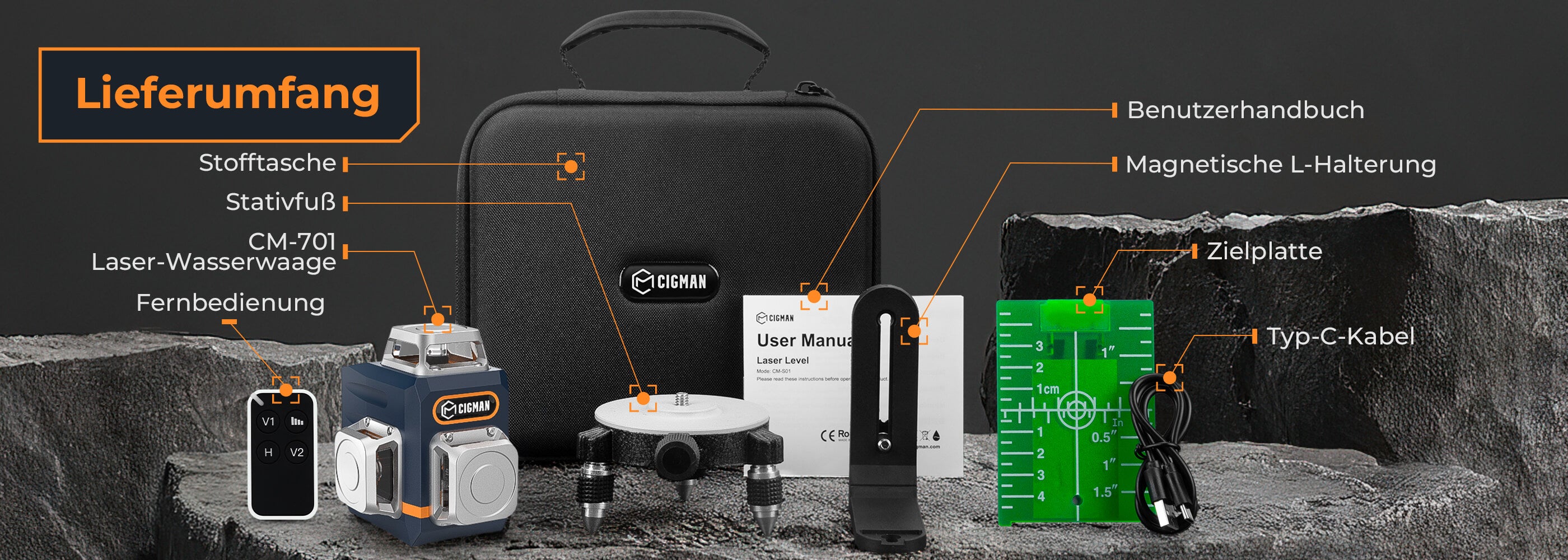 CIGMAN CM-701 3x360° Kreuzlinienlaser mit 12 Linien 